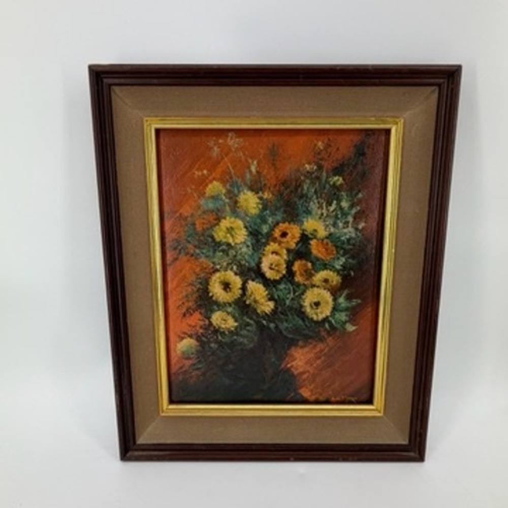 G. De Marco Vintage‎ Floral Oil Painting Framed Impasto Yellow Orange Flowers